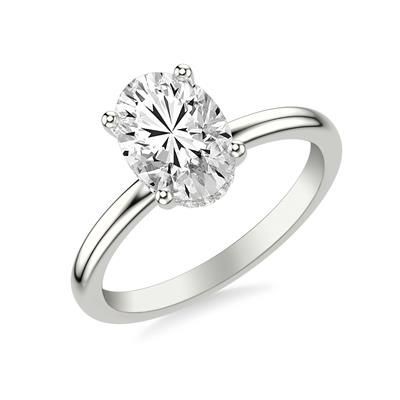 4.01 E VS2 Lab Grown Oval Diamond w/ Hidden Halo set in 14k White Gold