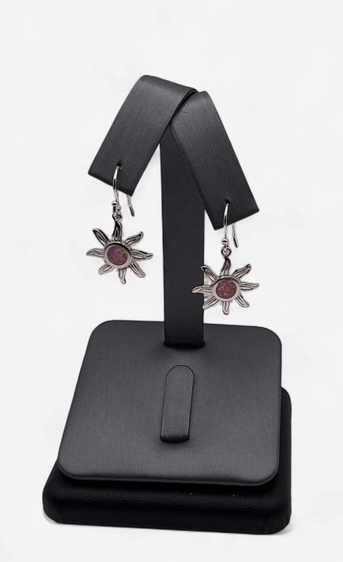 Sterling Silver Sunflower French Wire Earrings w/ Pink Colored Center