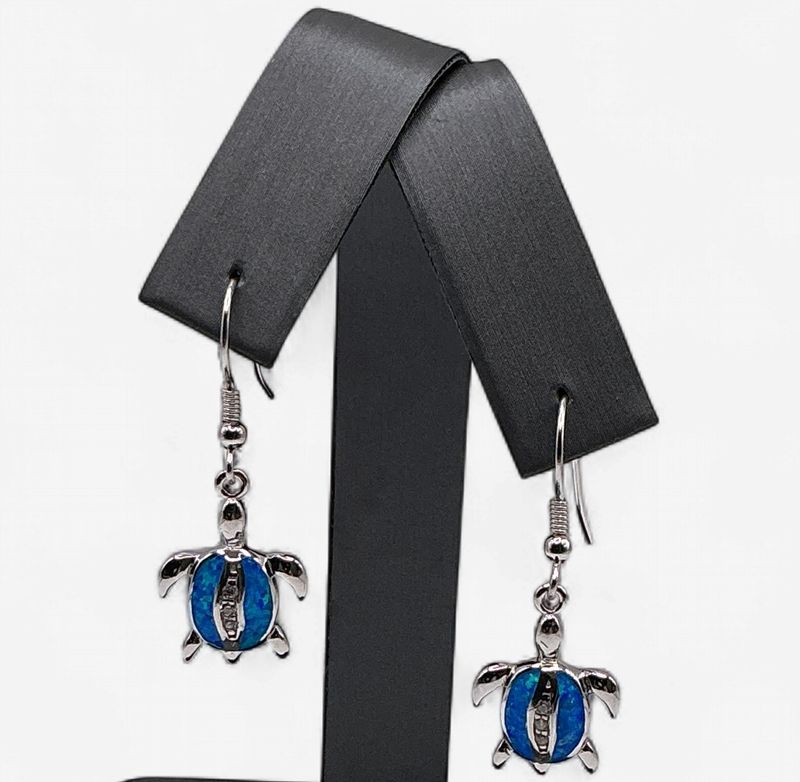 Sterling Silver French Wire Turtle Earrings w CZ Accents