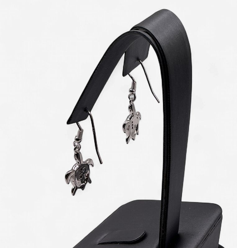 Sterling Silver French Wire Turtle Earrings w CZ Accents
