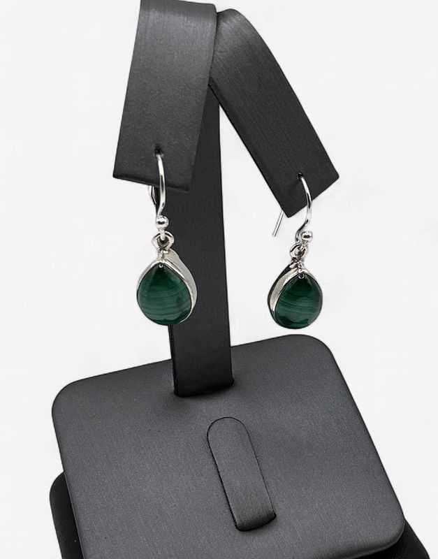 Sterling Silver Malachite French Wire Style Earrings