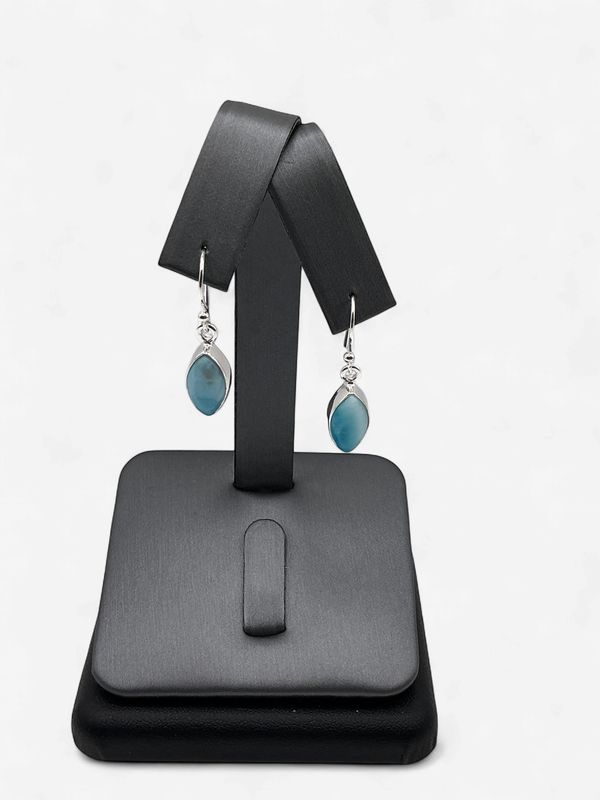 Sterling Silver Larimar Marquise Shaped French Wire Earrings