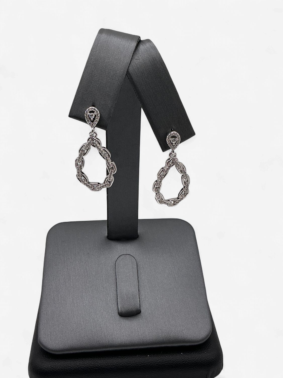 Sterling Silver Link Style CZ Earrings