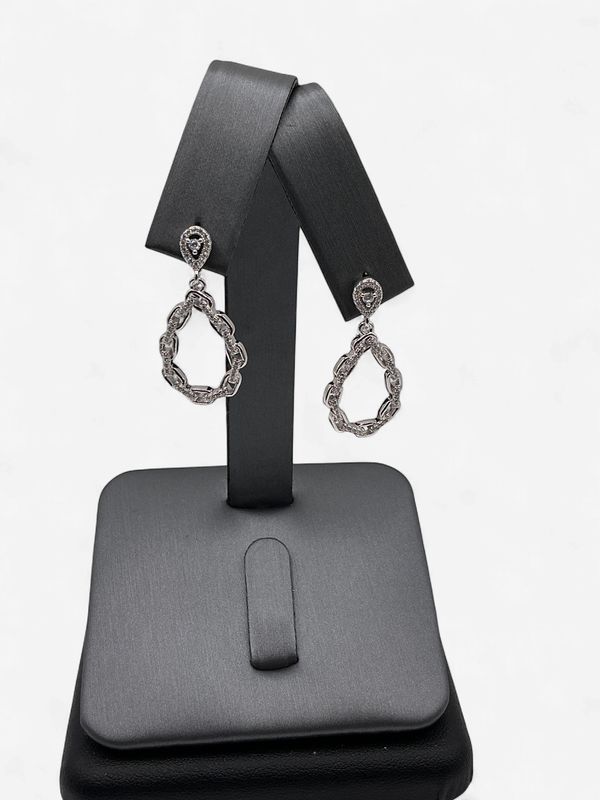 Sterling Silver Link Style CZ Earrings