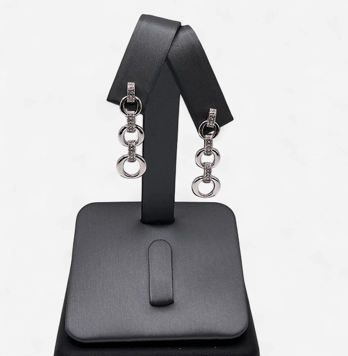 Sterling Silver Chain Link CZ Earrings