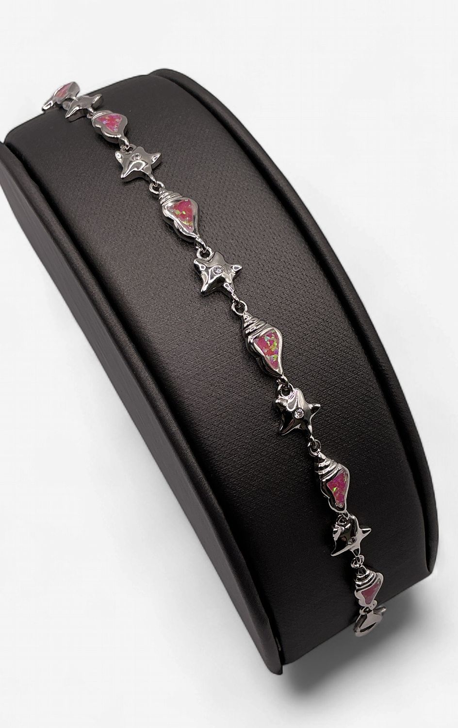 Sterling Silver Pink Opal Seashell 8 inch Bracelet