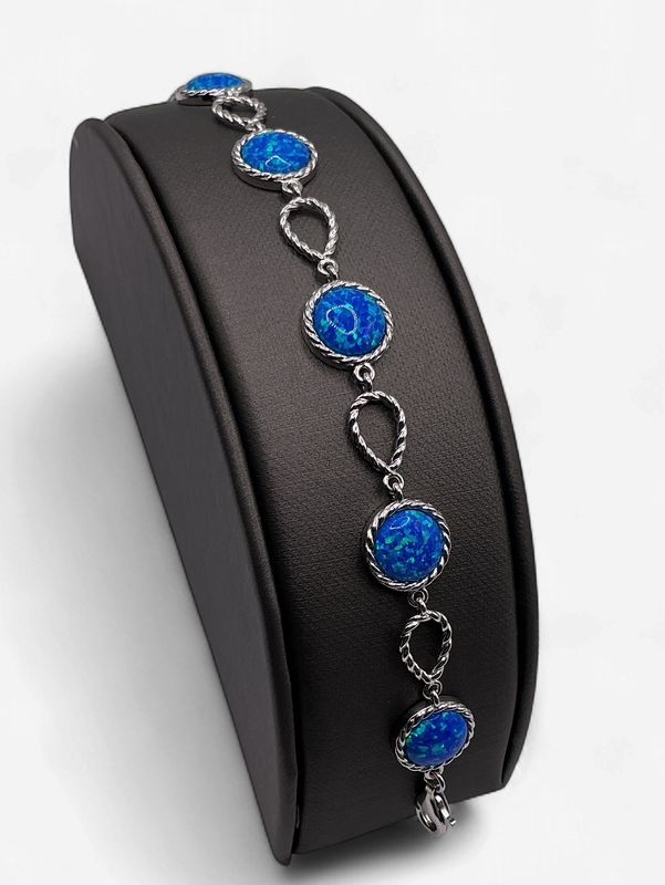 Sterling Silver Blue Opal 7.5 inch Bracelet w/ Extension