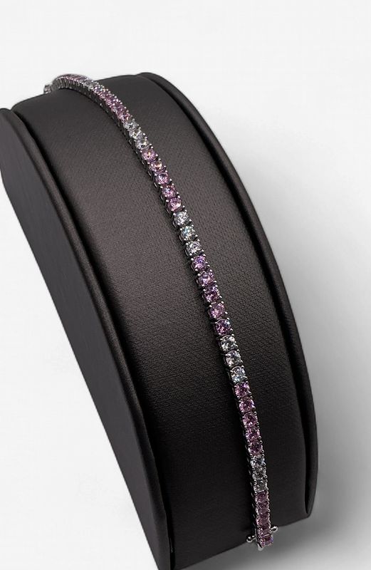 Sterling Silver Pink and White CZ Channel Bracelet- 6.5 inches