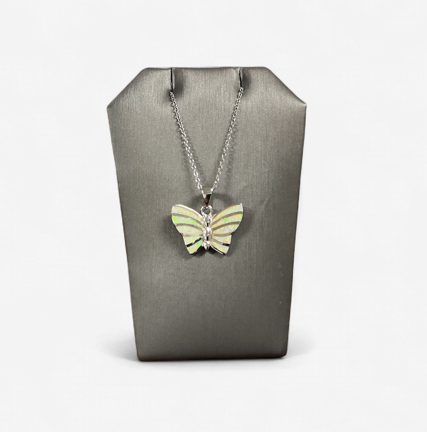 Sterling Silver Opal Butterfly Necklace