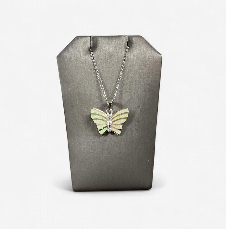 Sterling Silver Opal Butterfly Necklace