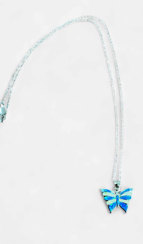 Sterling Silver Opal Butterfly Necklace