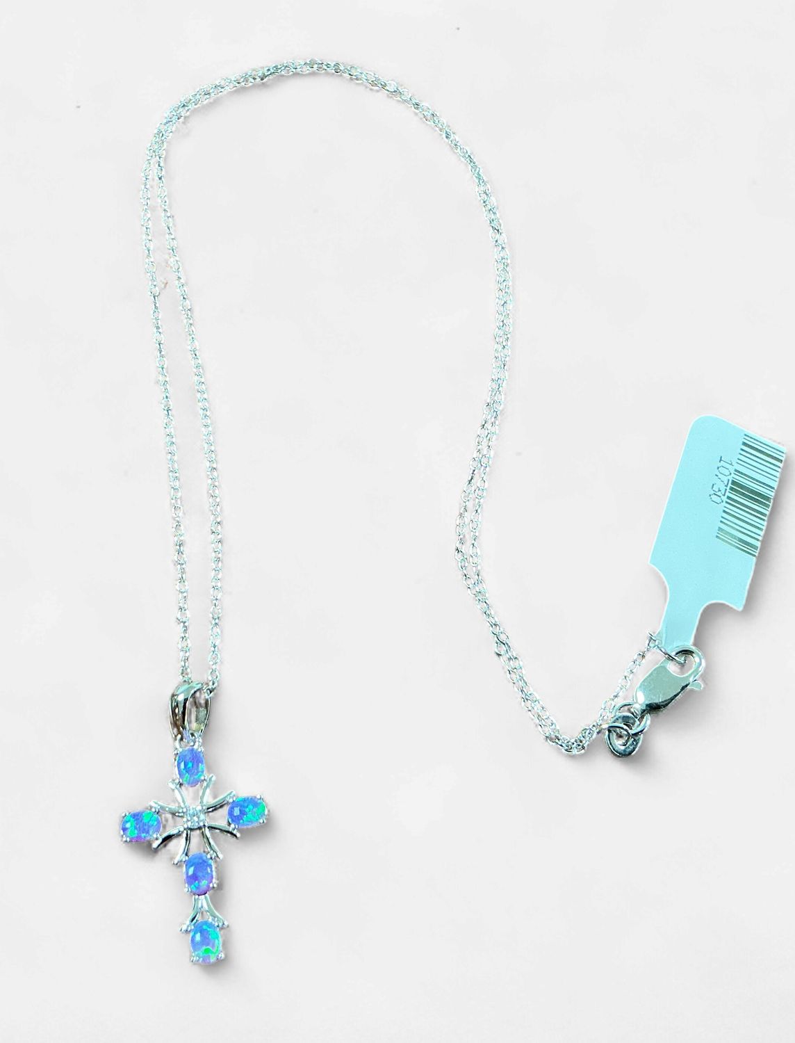 Sterling Silver Oval Opal Fancy Cross
