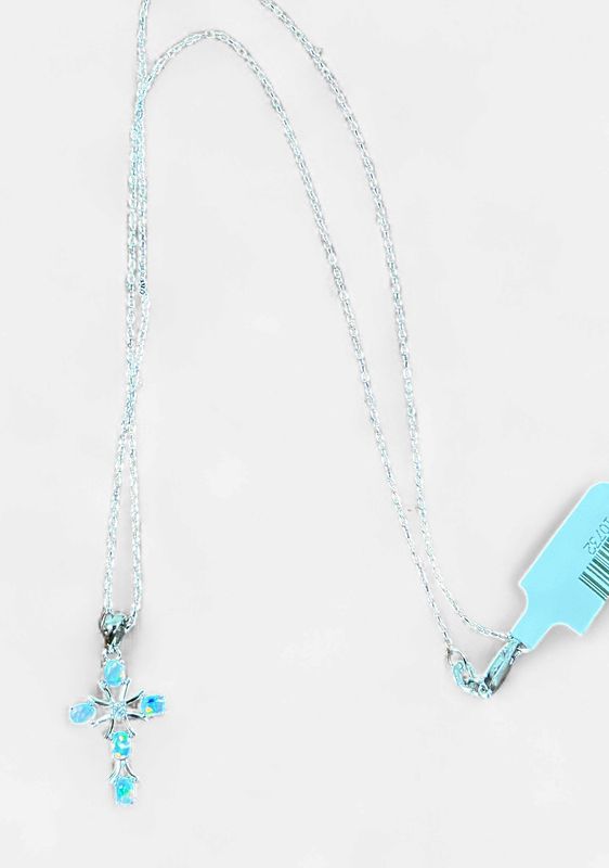Sterling Silver Oval Opal Fancy Cross