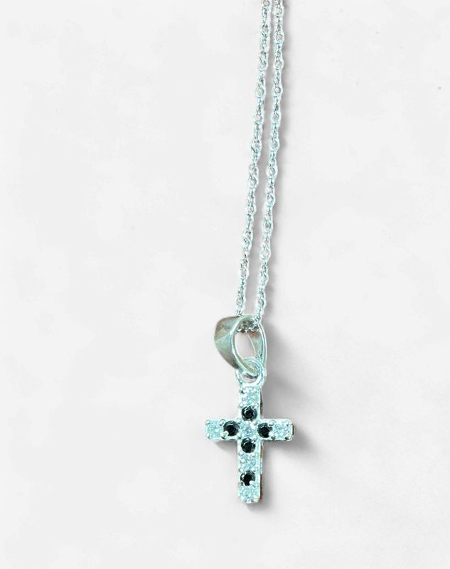 Sterling Silver Black and White CZ Cross