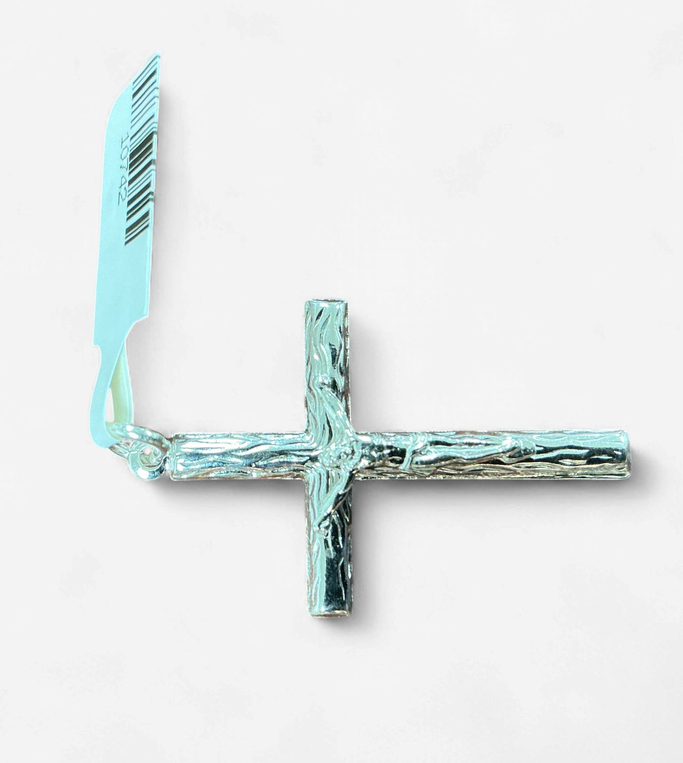 Sterling Silver Crucifix w/ Wood Grain Design