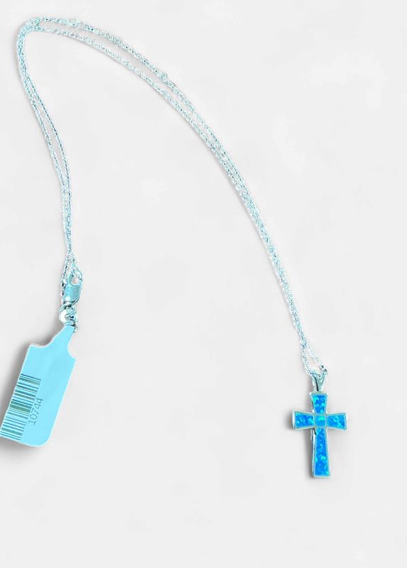 Sterling Silver Blue Opal Cross Pendant