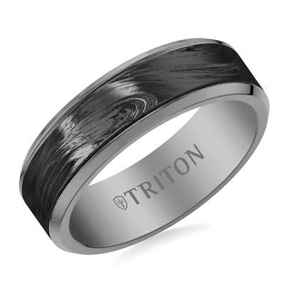 7MM Grey Tungsten Carbide and Carbon Fiber Ring