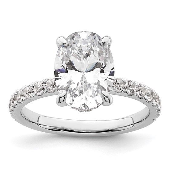 14k White Gold 4 ct Cert Lab Grown Diamond Oval Solitaire Engagement Ring w/ Diamond Accents