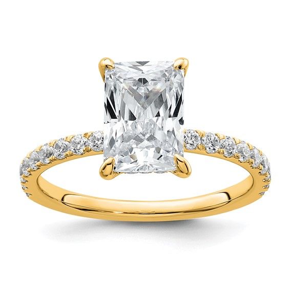 14k Yellow 2 ct Lab Grown Radiant Cut Engagement Ring w/ Diamond Accents