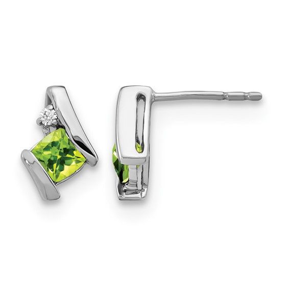 Sterling Silver Antique Cushion Peridot and Diamond Earrings Sterling Silver Antique Cushion Peridot and Diamond Earrings