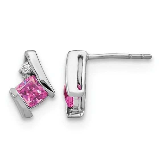 Sterling Silver Antique Cushion Pink Sapphire and Diamond Earrings