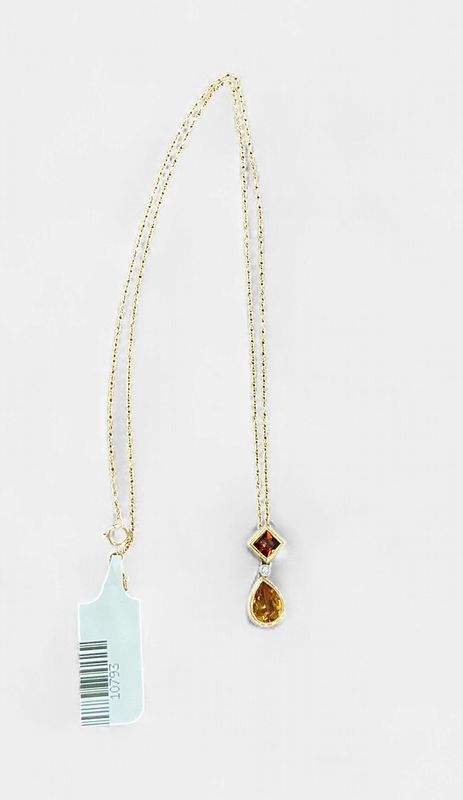 14k Yellow Gold Citrine and Garnet Fashion Necklace