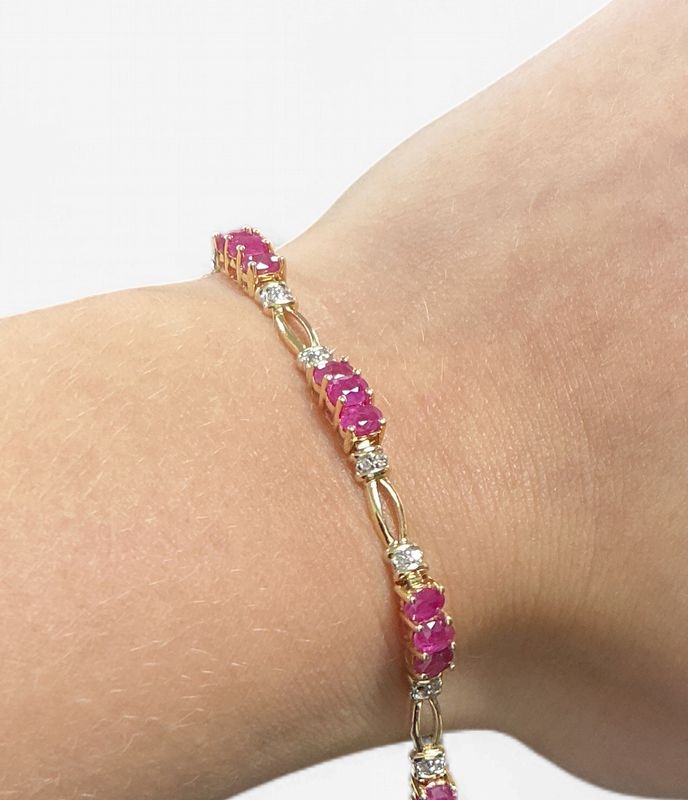 14k Yellow Gold Natural Ruby and Diamond Bracelet- 7 inches