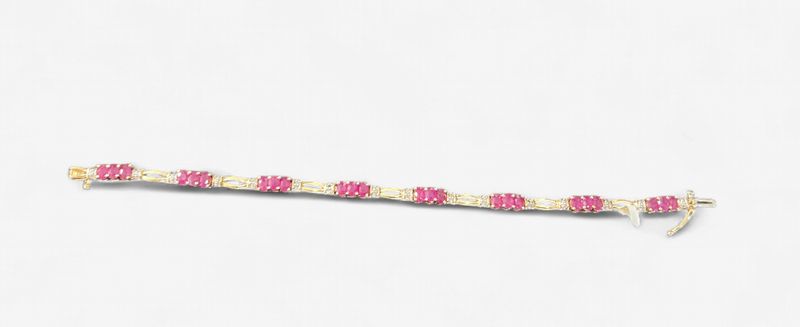 14k Yellow Gold Natural Ruby and Diamond Bracelet- 7 inches
