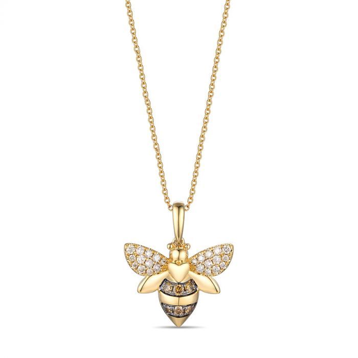 14k Honey Gold Le Vian Bee Necklace w/ Chocolate and Vanilla Diamonds