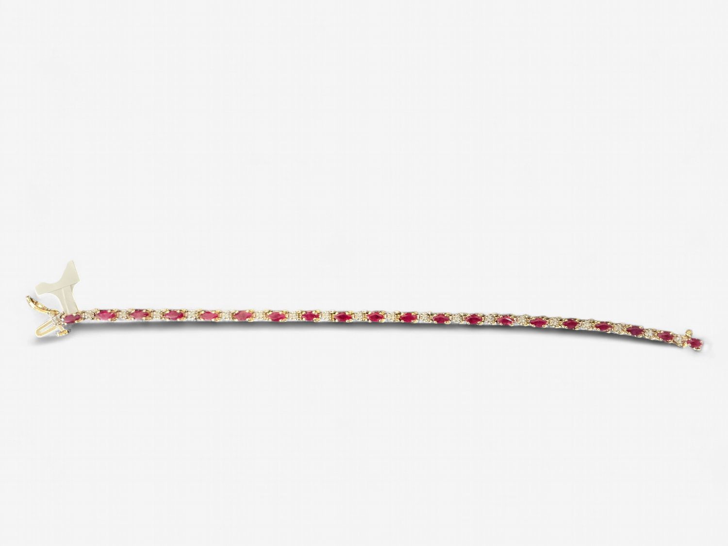 14k Yellow Gold Natural Round Shaped Ruby and Diamond Bracelet