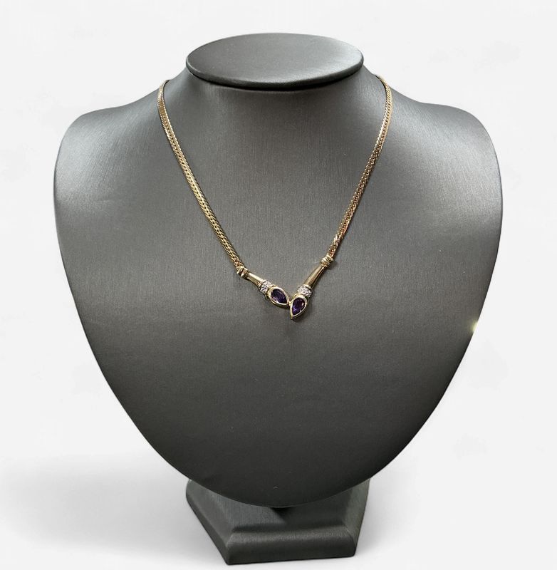 Pre-Loved 14k Yellow Gold Amethyst Necklace on a 17 in Herringbone