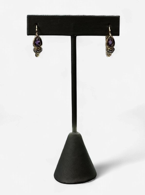 Pre-Loved 14k Yellow Gold Amethyst Bezel Set Hoop Earrings