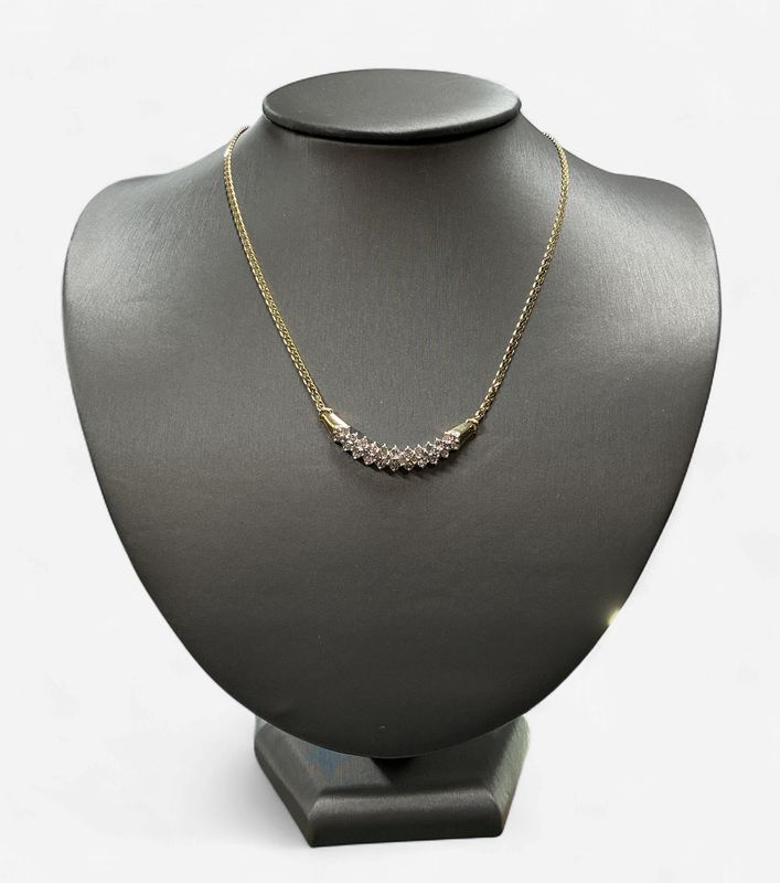 Pre-Loved 14k Yellow Gold Curved Diamond Necklace on 17.5 inch