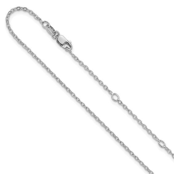 Sterling Silver Rhodium Plated Polished/Dia-cut 1.4mm Cable 1in+1in Adjustable Chain