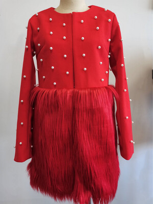 NEW Red Fur Pretty As A Pearl Coat