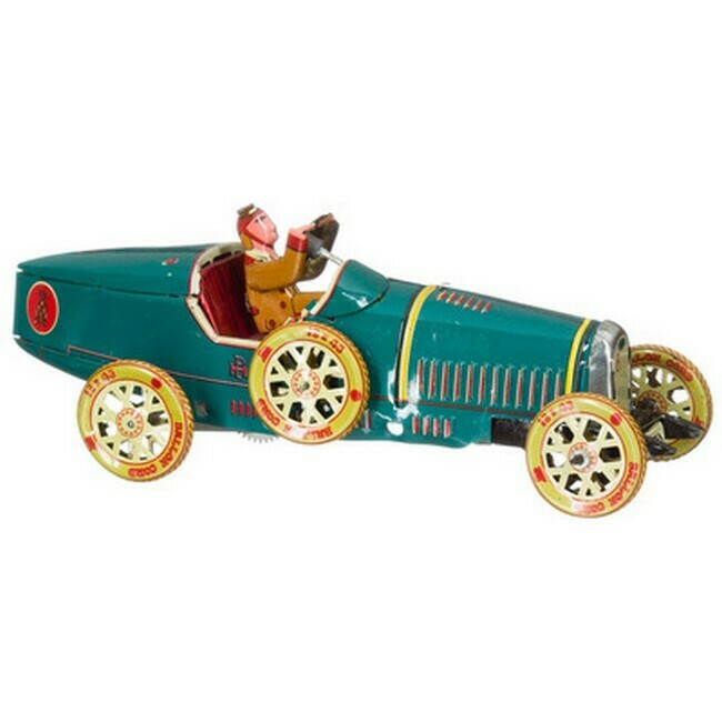 Racewagen bugatti groen, bruine bestuurder