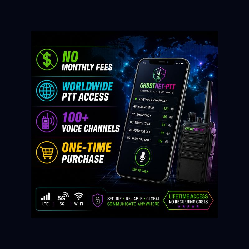 GhostNet-PTT Lifetime App License – Worldwide Push-To-Talk Access – No Monthly Fees