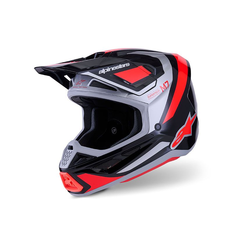 Casco Cross ALPINESTARS S-M7 RISE ECE2206 - (Black/Silver/Red Fluo)