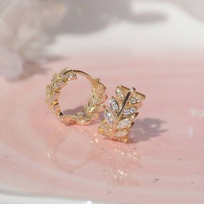 Exquisite Olive Branch Leaf Small Hoop Earrings