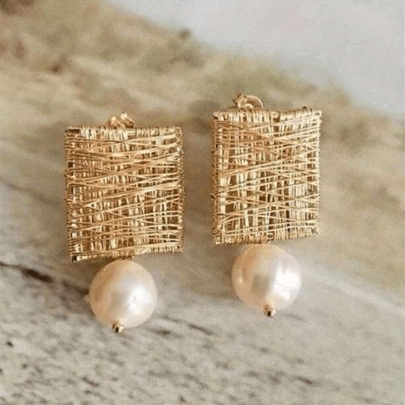 Woven Square Pendant Earrings