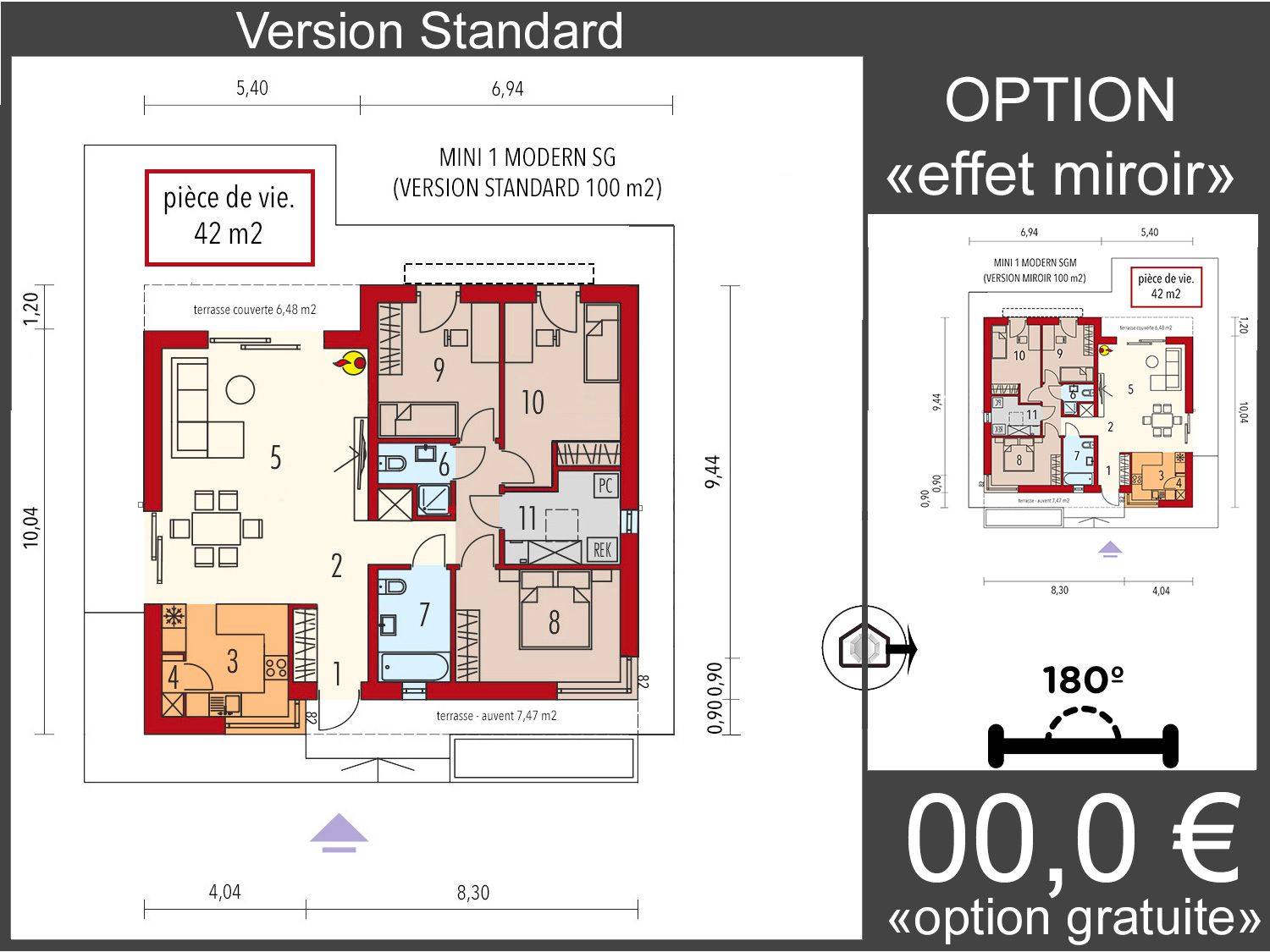 MINI 1 MODERN — Maison en Bois en Kit Ossature Bois 100 m², 3 Chambres (RE2020)