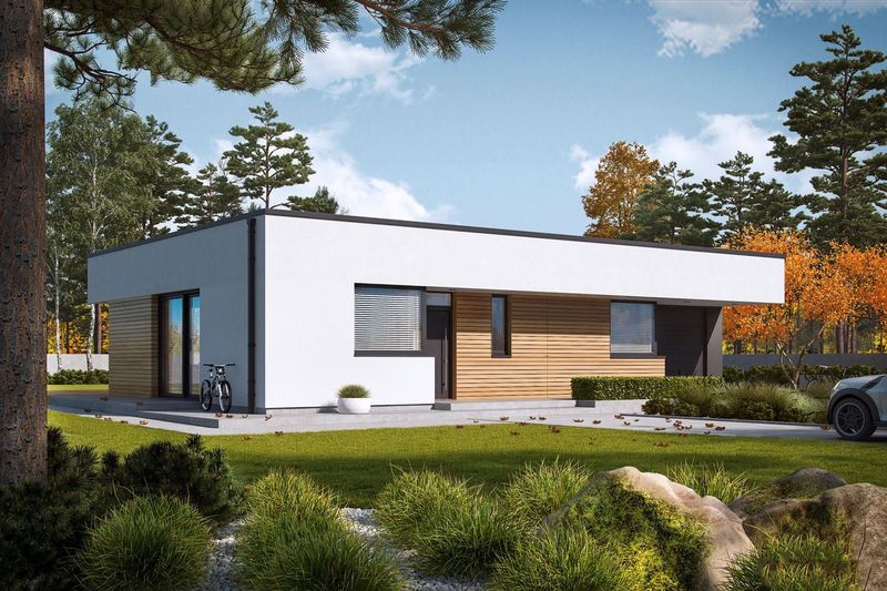 Maison en bois kit en ossature bois "MINI 1 G1 MODERN" 121 m² 3-4 chambres, plain-pied, toit plat / Auto-construction