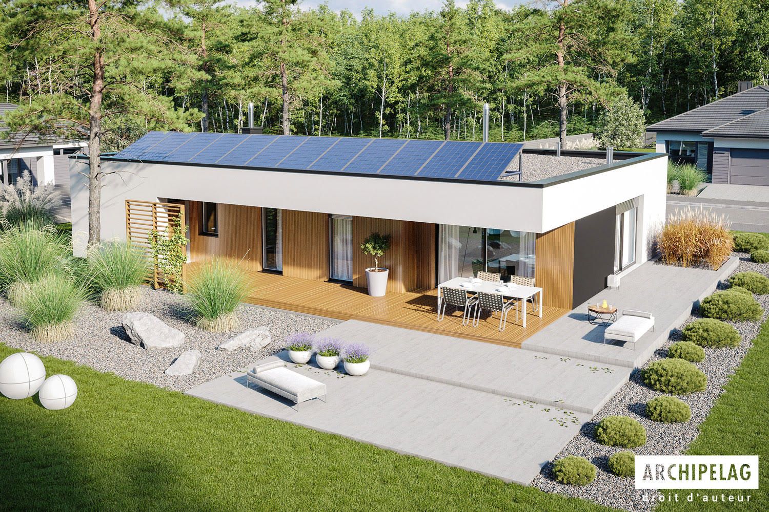 Maison Bois MINI 4 MODERN G1 125 m² , Garage + Auvent, 3 chambres