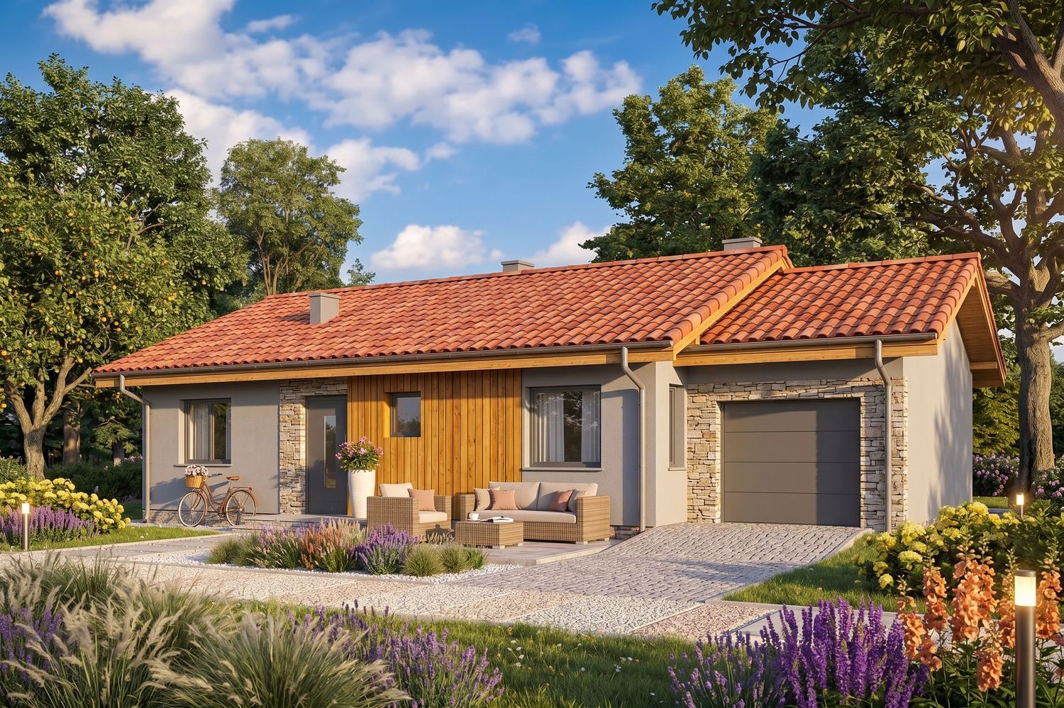 MANUELA G1 — Maison en Bois en Kit Ossature Bois 88 m², 3 Chambres + Garage (RE2020)