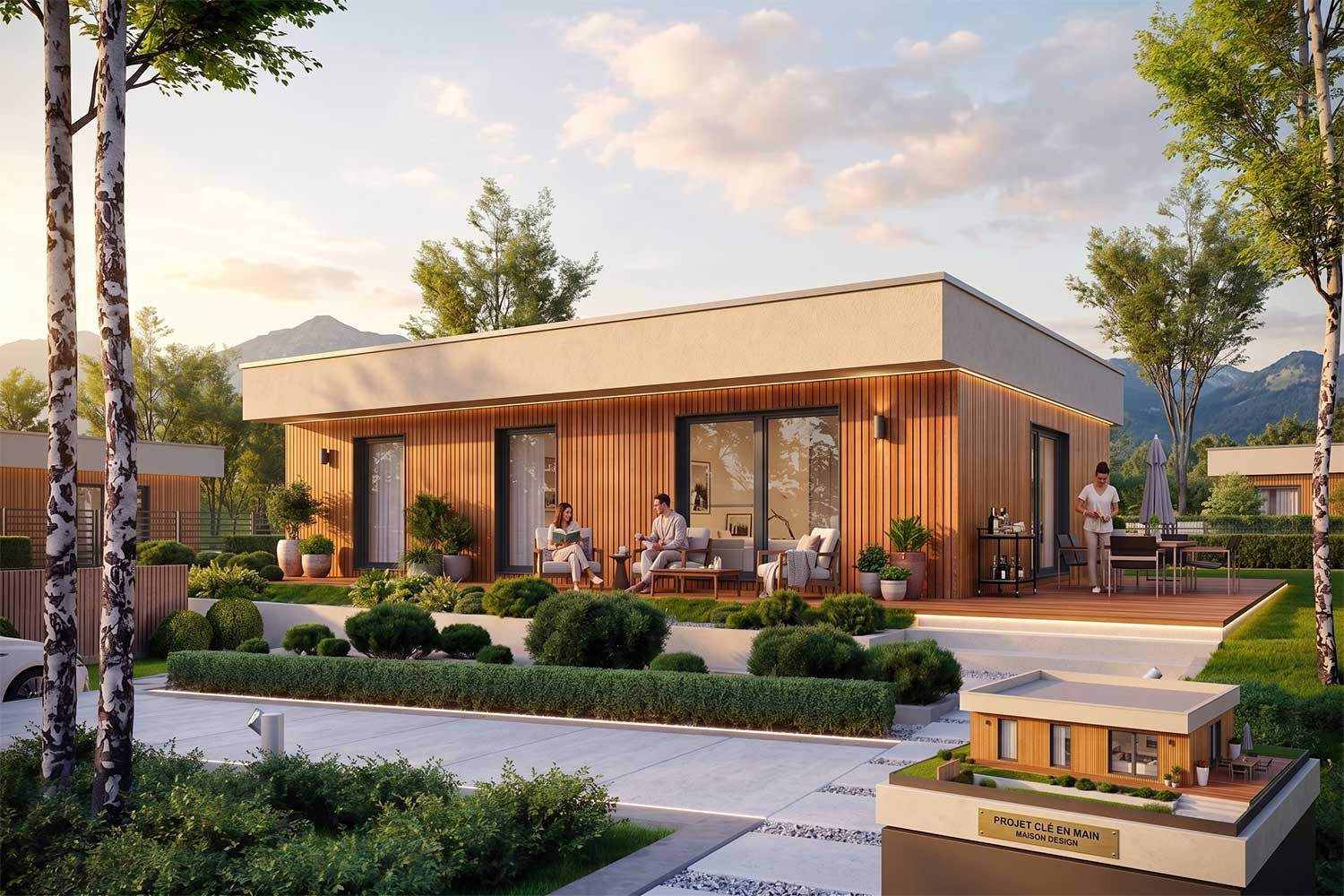 KORNEL V-BOIS — Maison en Bois en Kit Ossature Bois 100 m², 3 Chambres (RE2020) Prix spécial type maison sur les pieux toit plat