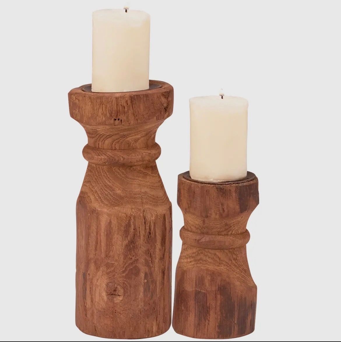 Set of Primitive Wood Candle Holders