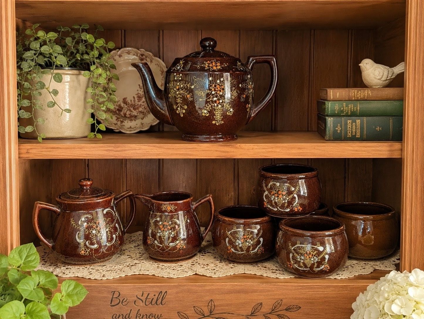 Vintage Brown Stoneware Tea Set