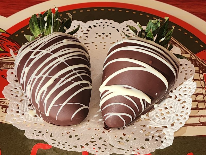 CBAD- Dark Chocolate Dipped Strawberries - 2 for $5.50  ***This order requires you to pick up at The Carlsbad Strawberry Shack.***On Feb. 14th, 2025 VALENTINE&#39;S DAY!