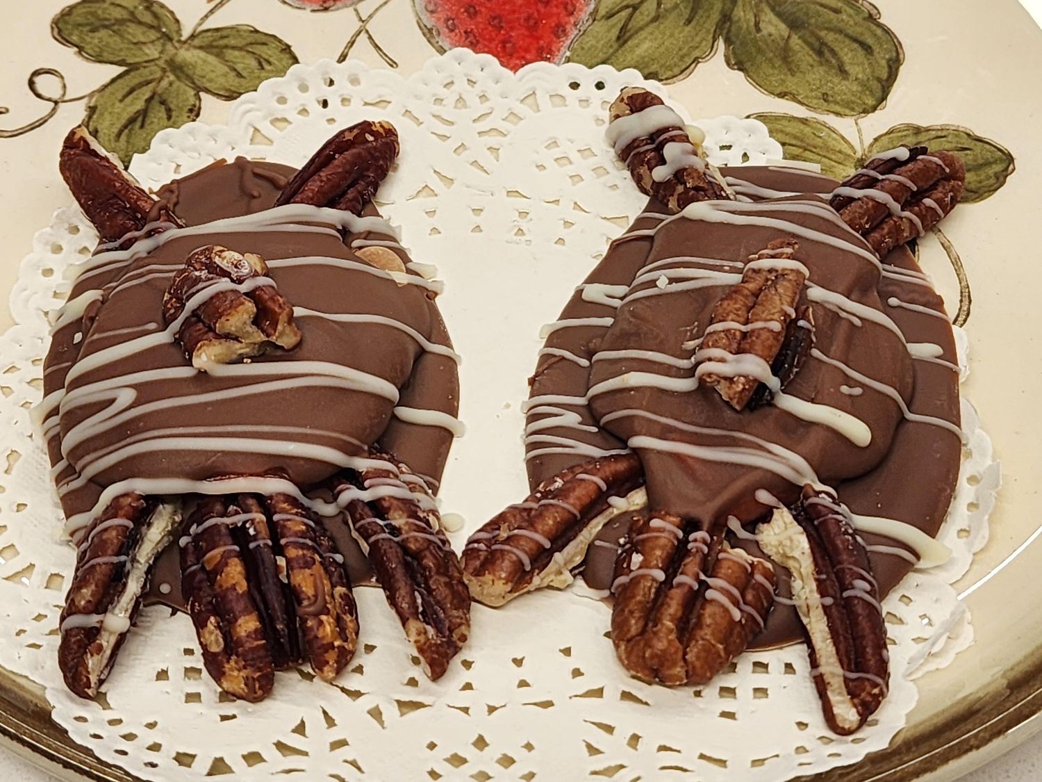 OSIDE MILK CHOCOLATE STRAWBERRY CARAMEL TURTLES HOMEMADE - 2 for $5.50  ***This order requires you to pick up at The Oceanside Strawberry Shack.***On Feb. 14th, 2025 VALENTINE&#39;S DAY!