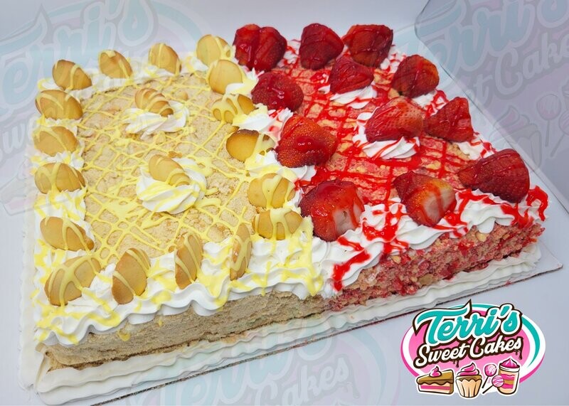 Half/Half Banana Pudding Strawberry Crunch Cake